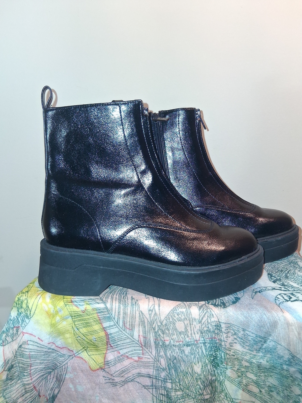 Calvin Klein Black Leather Platform Combat Boots